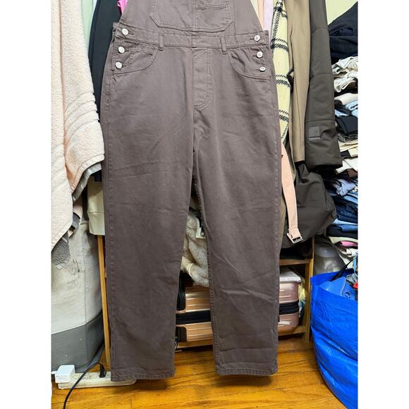 Free People We The Free Ziggy Denim Overalls Mocha Brown Size Medium Boho Earthy - Picture 11 of 16